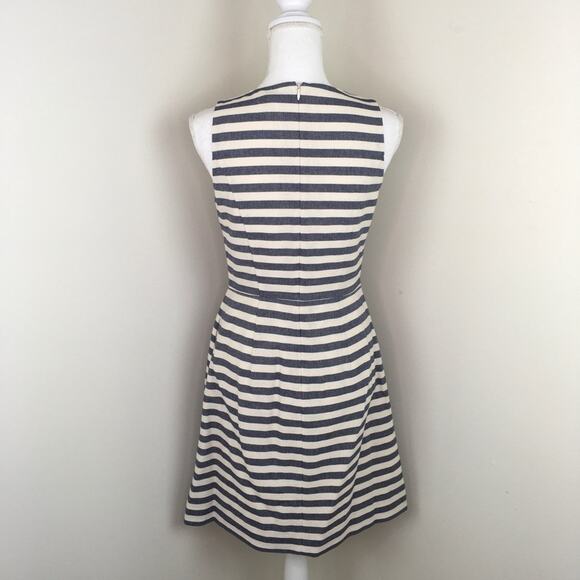J. Crew Factory Women's Shift Dress Blue White Striped Cotton - Picture 2 of 7